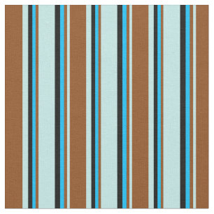 Turquoise, Brown, Deep Sky Blue, and Black Lines Fabric