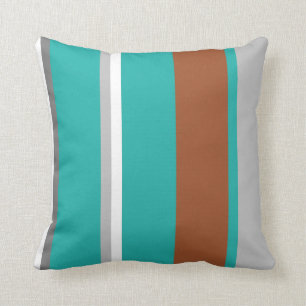 Turquoise, Brown Grey and white stripe pillow