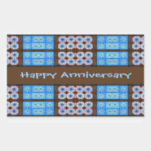 Turquoise Brown Happy Anniversary Rectangular Sticker