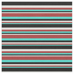 Turquoise, Brown, Light Cyan, and Black Stripes Fabric