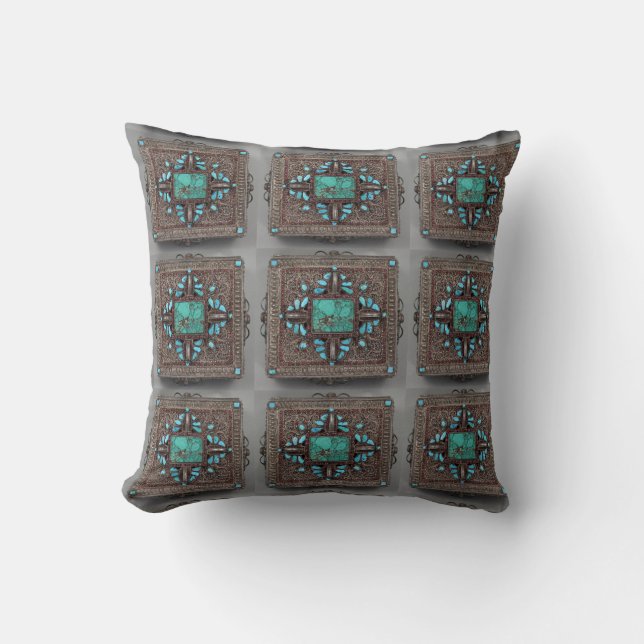 Turquoise & Brown Nepali Pillow (Front)