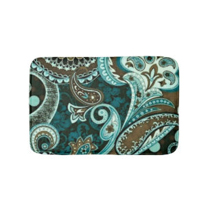 Turquoise Brown Vintage Paisley Bath Mat