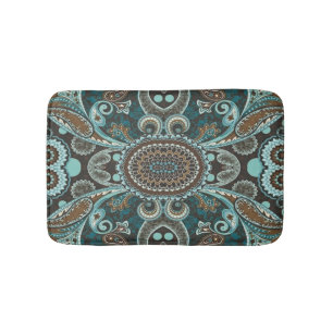 Turquoise Brown Vintage Paisley Full Bath Mat