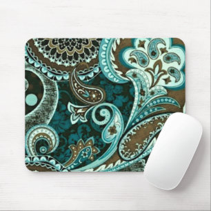 Turquoise Brown Vintage Paisley Mouse Mat