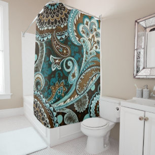 Turquoise Brown Vintage Paisley Shower Curtain