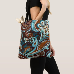 Turquoise Brown Vintage Paisley Tote Bag