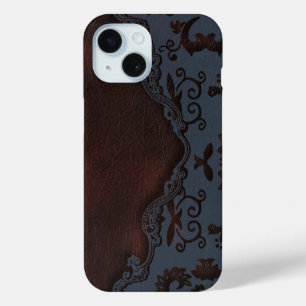 turquoise Brown western country tooled leather iPhone 15 Case