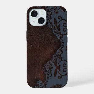 turquoise Brown western country tooled leather iPhone 15 Case