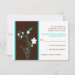Turquoise, Brown, White Floral Wedding RSVP Card