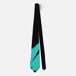 Turquoise Brush Modern Black Background Tie