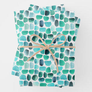 Turquoise Brush Strokes Wrapping Paper Sheets