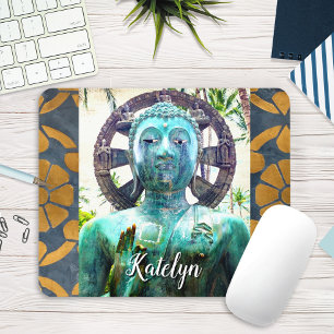 Turquoise Buddha Antique Gold Mosaic Photo Name Mouse Mat