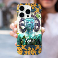 Turquoise Buddha Photo Bold Blue Gold Mosaic Name