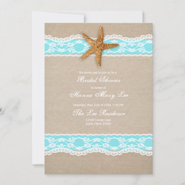 Turquoise Burlap Lace Bridal Shower Invitation (Front)