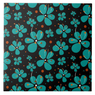 Turquoise Buttercup Flowers Tile