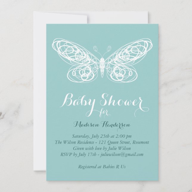 Turquoise Butterfly Baby Shower Invitation (Front)