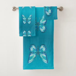Turquoise butterfly bath towel set