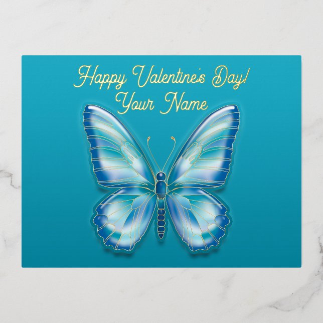  Turquoise Butterfly Foil Holiday Postcard (Front)
