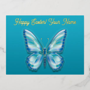  Turquoise Butterfly Foil Holiday Postcard