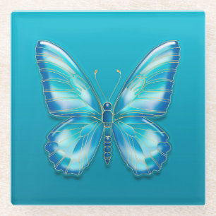 Turquoise Butterfly Glass Coaster