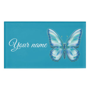 Turquoise Butterfly Name Tag