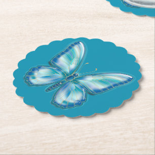 Turquoise Butterfly Paper Coaster