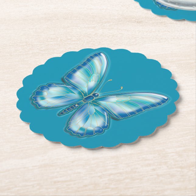 Turquoise Butterfly Paper Coaster (Angled)