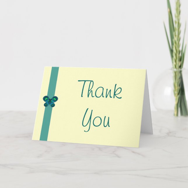 Turquoise Butterfly Ribbon Wedding Thank You Card (Front)