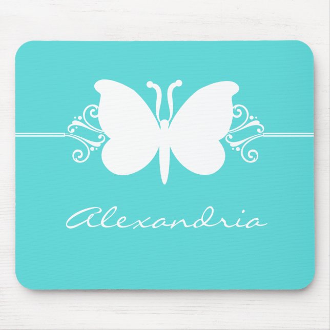 Turquoise Butterfly Swirls Mousepad (Front)
