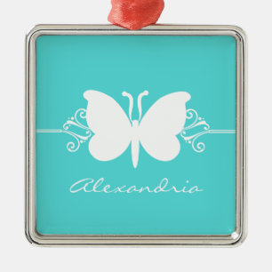 Turquoise Butterfly Swirls Premium Ornament