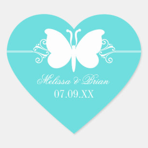 Turquoise Butterfly Swirls Wedding Stickers
