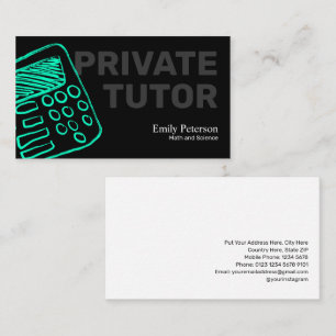 Turquoise Calculator Sketch Private Tutor Black Business Card