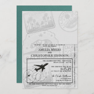 Turquoise California Passport Wedding Invitation