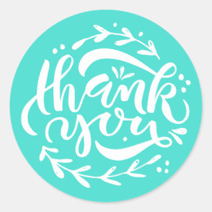 Turquoise Calligraphy Wreath Thank You Classic Round Sticker