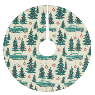 Turquoise Cars Midcentury Christmas Display Brushed Polyester Tree Skirt