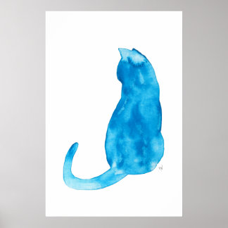 Turquoise Cat Watercolor Poster