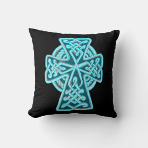 Turquoise Celtic Cross Square Throw Pillow
