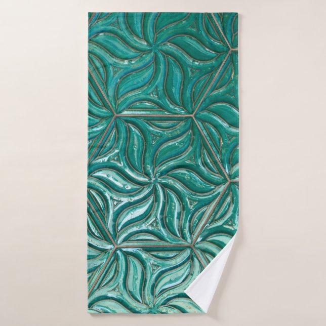 Turquoise ceramic tile wall textureabstract,archit bath towel (Bath Towel)