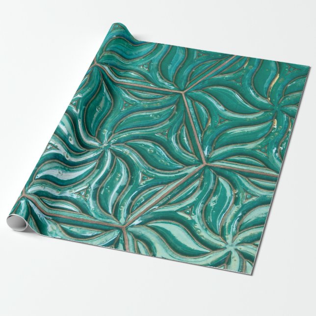 Turquoise ceramic tile wall textureabstract,archit wrapping paper (Unrolled)