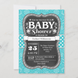 Turquoise Chalkboard Floral Baby Shower Invite