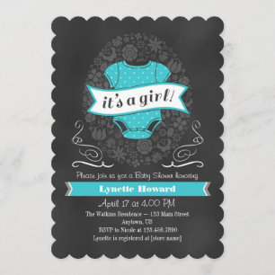 Turquoise Chalkboard Girl Baby Shower Invite