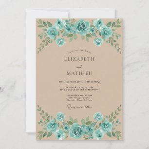 Turquoise Champagne Leafy Wedding Invitation