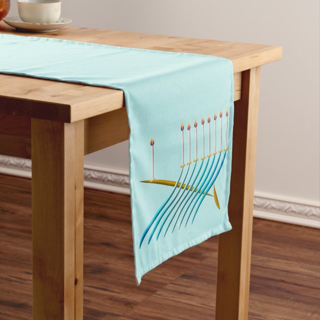 Turquoise Chanukah Table Runner (In Situ)