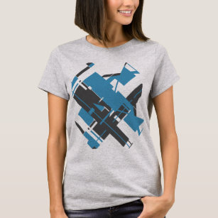 Turquoise Charcoal Diagonal Abstract Design T-Shirt