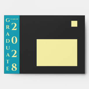 Turquoise Charcoal Graduation Return Address Envelope
