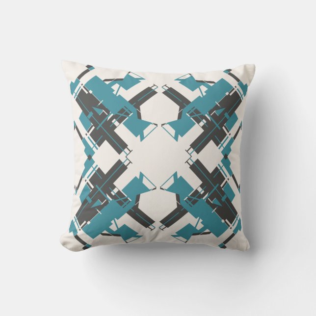 Turquoise Charcoal White Mediterranean Crisscross Cushion (Front)