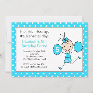 Turquoise Cheerleader Cheer Birthday Invitation