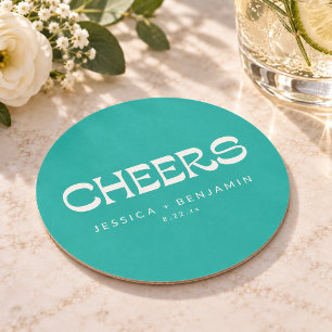 Turquoise Cheers Retro Wedding Reception Bar Decor Round Paper Coaster