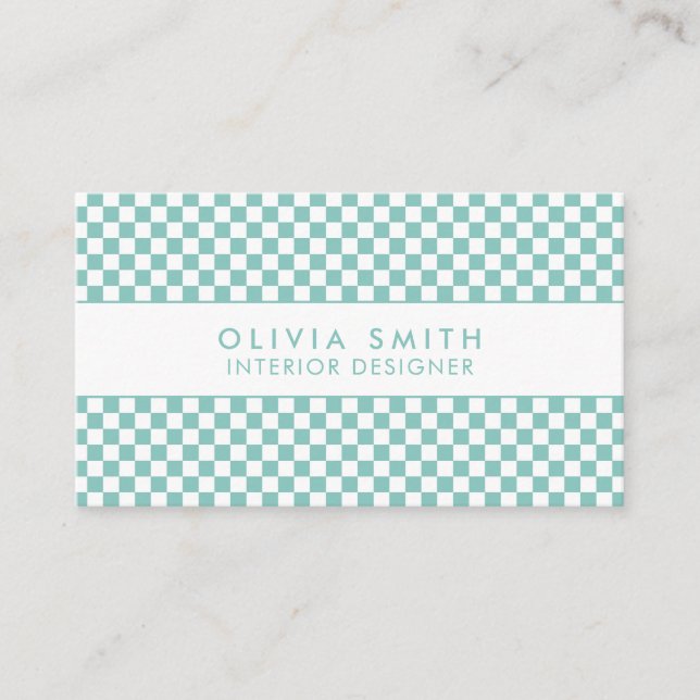 Turquoise Chequered Modern Business Card (Front)