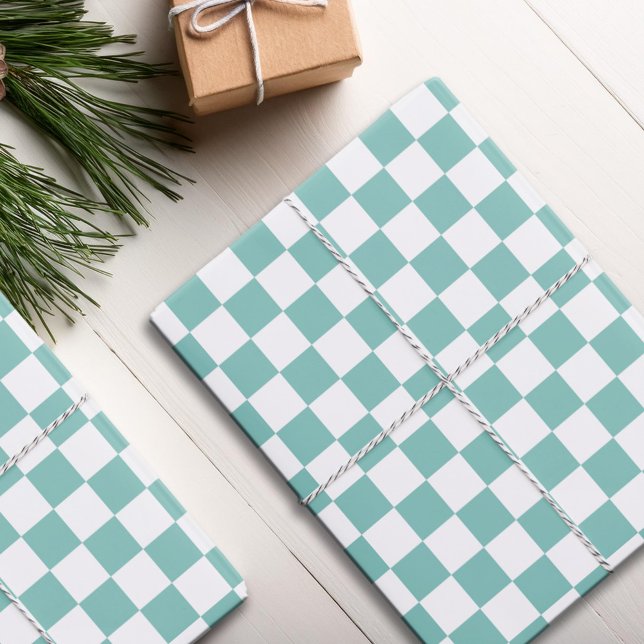 Turquoise Chequered Pattern Wrapping Paper Sheet (Creator Uploaded)